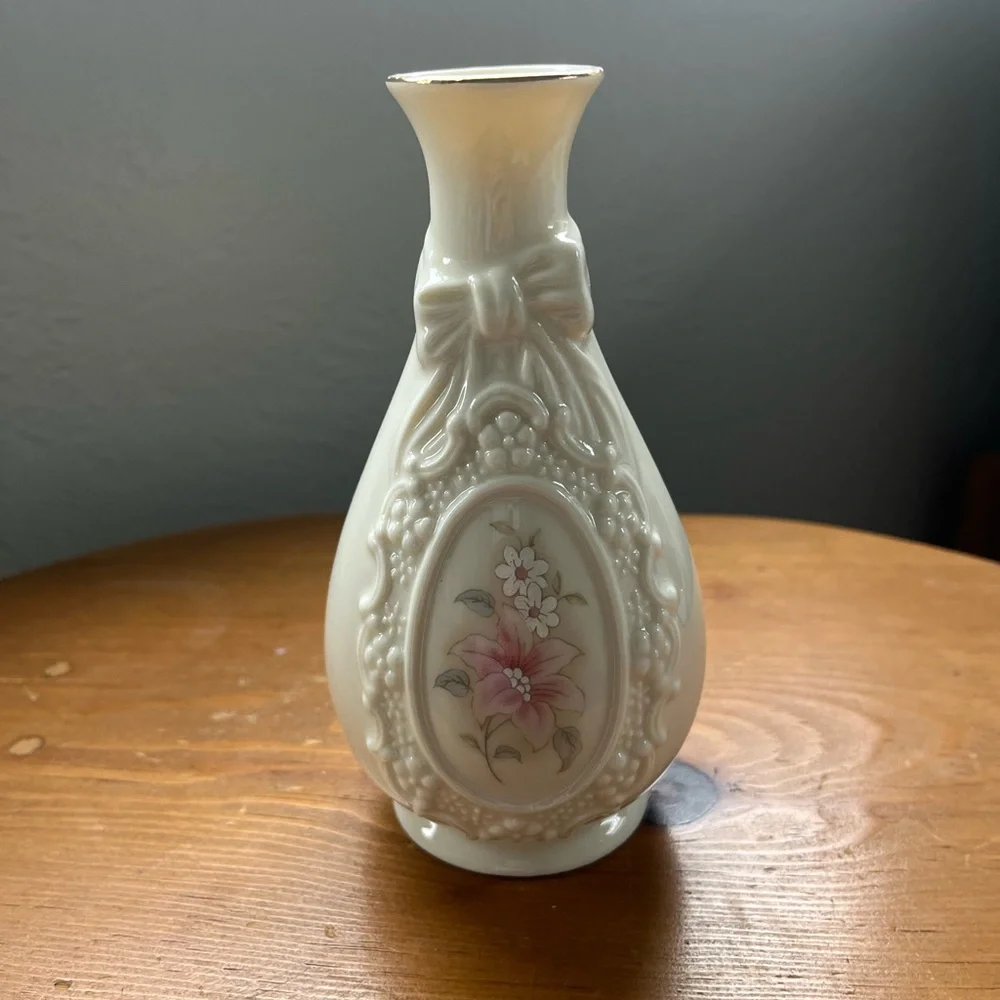 Cameo Cream Vase with Pink Floral Accent